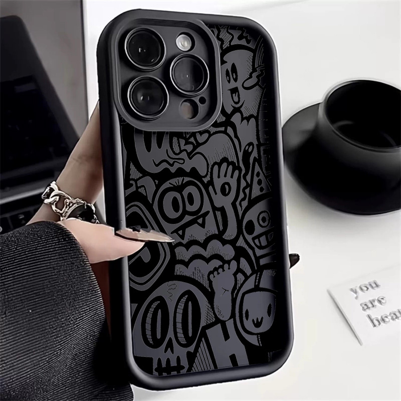 Phone Cases That Cover The Camera - Black Graffiti Phone Case For iPhone