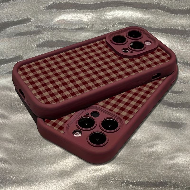 Phone Cases Red - Wine Red Vintage Red-Brown Plaid TPU