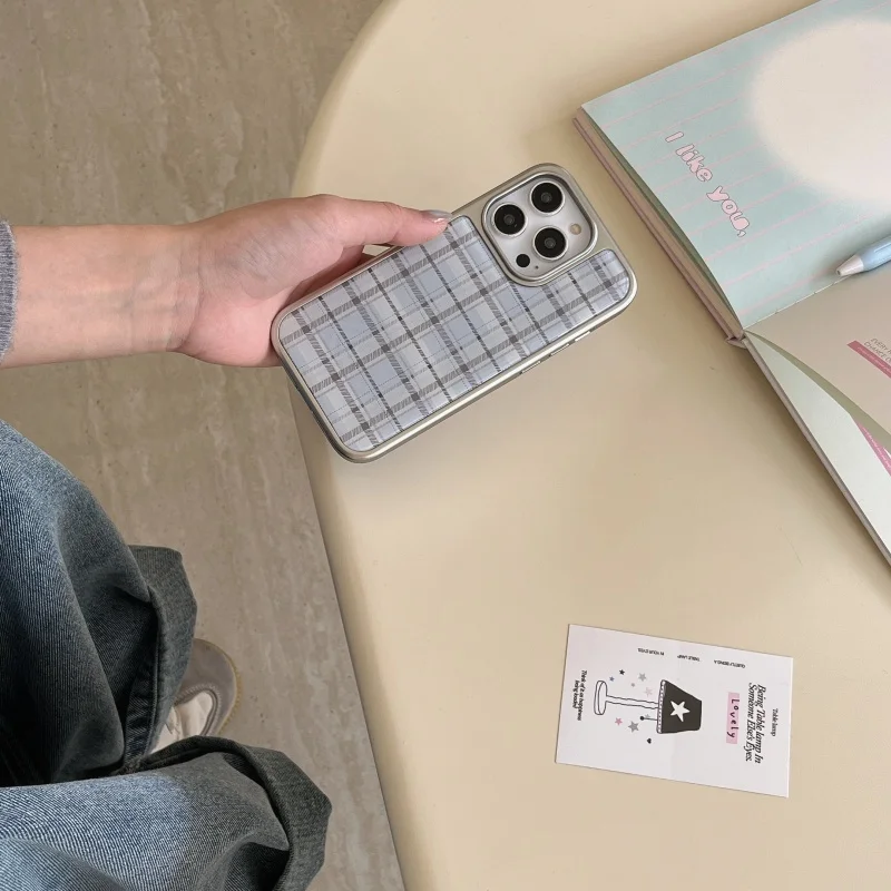 Korean Ins Epoxy Blue Plaid Pa - Phone Cases Korea 评论和价格