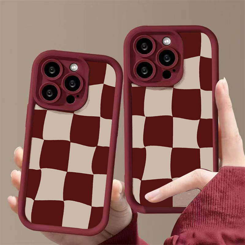 Wine Red Deform Grid Pattern P - Phone Cases Red 评论和价格