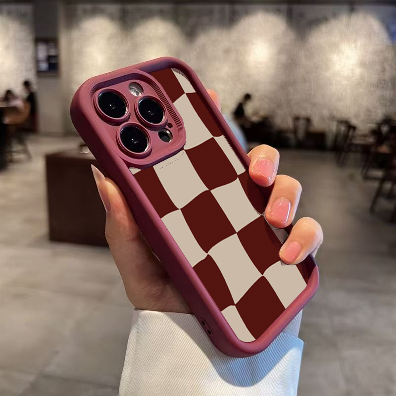 Wine Red Deform Grid Pattern P - Phone Cases Red 评论和价格