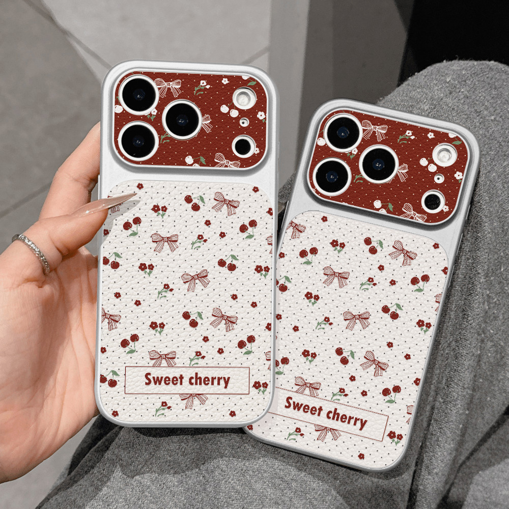 Sweet Cherry Bow Leather Phone - Phone Cases That Cover The Camera 评论和价格