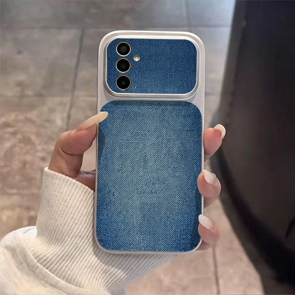 Retro Blue Denim PU Leather Ph - Phone Cases That Cover The Camera 评论和价格