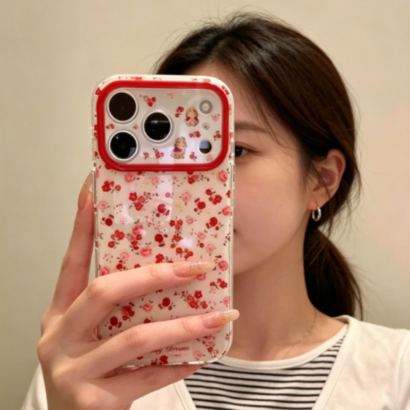 Lovely Cartoon Red Flowers Pat - Phone Cases Red 评论和价格