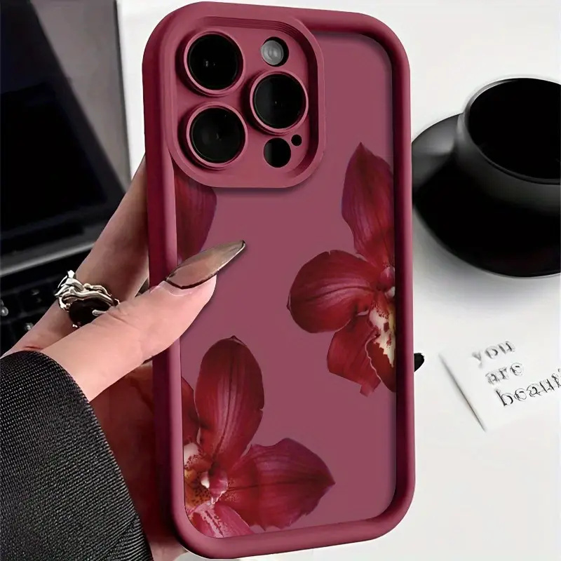 Wine Red Orchid Flower Pattern - Phone Cases Red 评论和价格