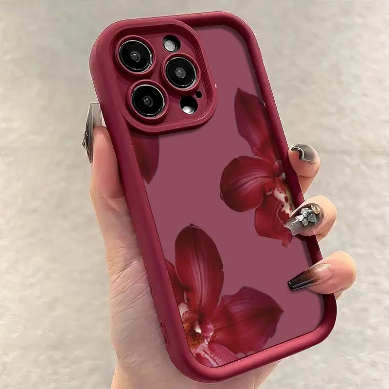 Wine Red Orchid Flower Pattern - Phone Cases Red 评论和价格